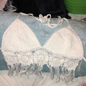 NWT festival crop top with crochet/fringe detail